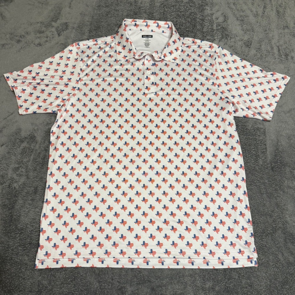 State‎ of Mine Mens XL Texas Shape USA Flag Polo Shirt Performance Golf